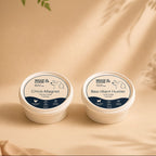 Two containers of Woof & Cook pet food on a beige background